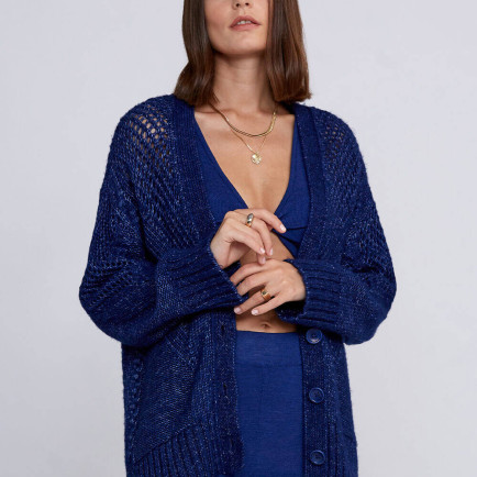 Knitss Yün Karışımlı Örgü Detaylı Lacivert Triko Hırka