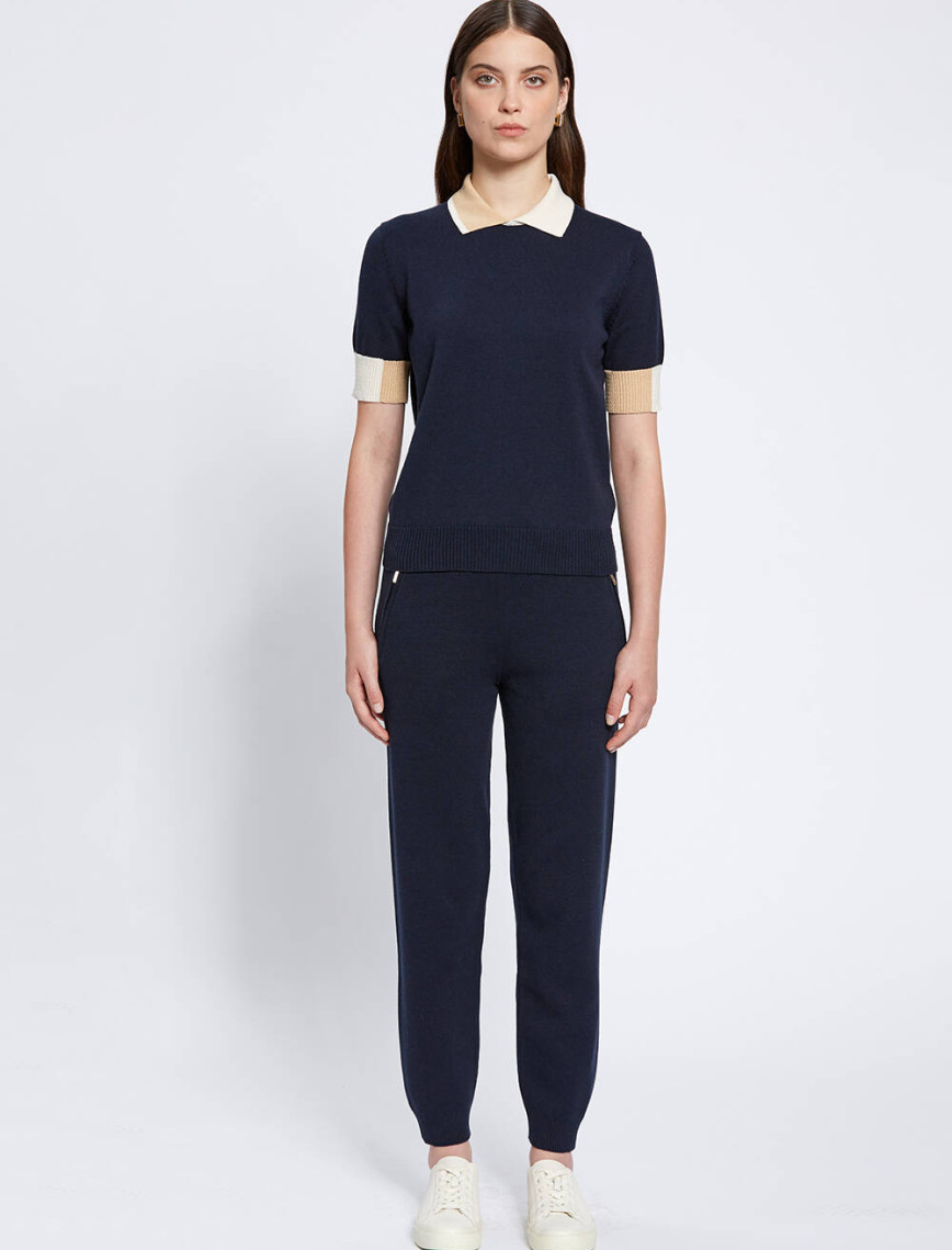 Knitss Polo Yaka Kontrast Detaylı Lacivert Triko Üst Knitss Polo Yaka Kontrast Detaylı Lacivert Triko Üst