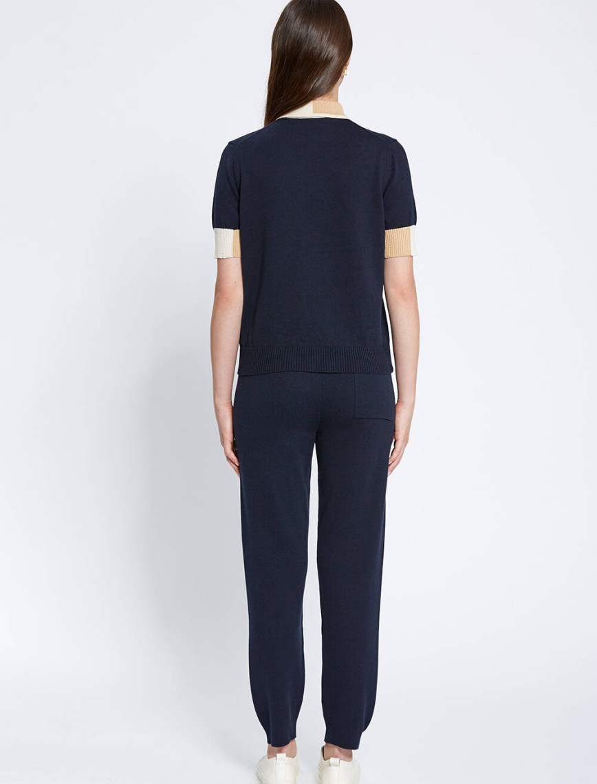 Knitss Polo Yaka Kontrast Detaylı Lacivert Triko Üst Knitss Polo Yaka Kontrast Detaylı Lacivert Triko Üst