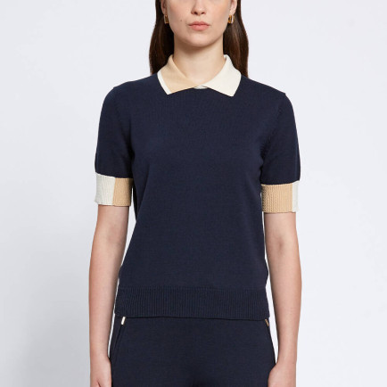 Knitss Polo Yaka Kontrast Detaylı Lacivert Triko Üst Knitss Polo Yaka Kontrast Detaylı Lacivert Triko Üst