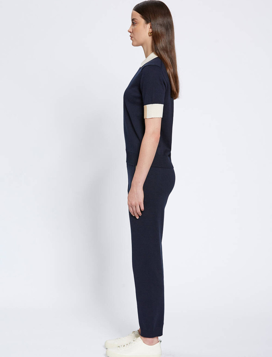 Knitss Polo Yaka Kontrast Detaylı Lacivert Triko Üst Knitss Polo Yaka Kontrast Detaylı Lacivert Triko Üst