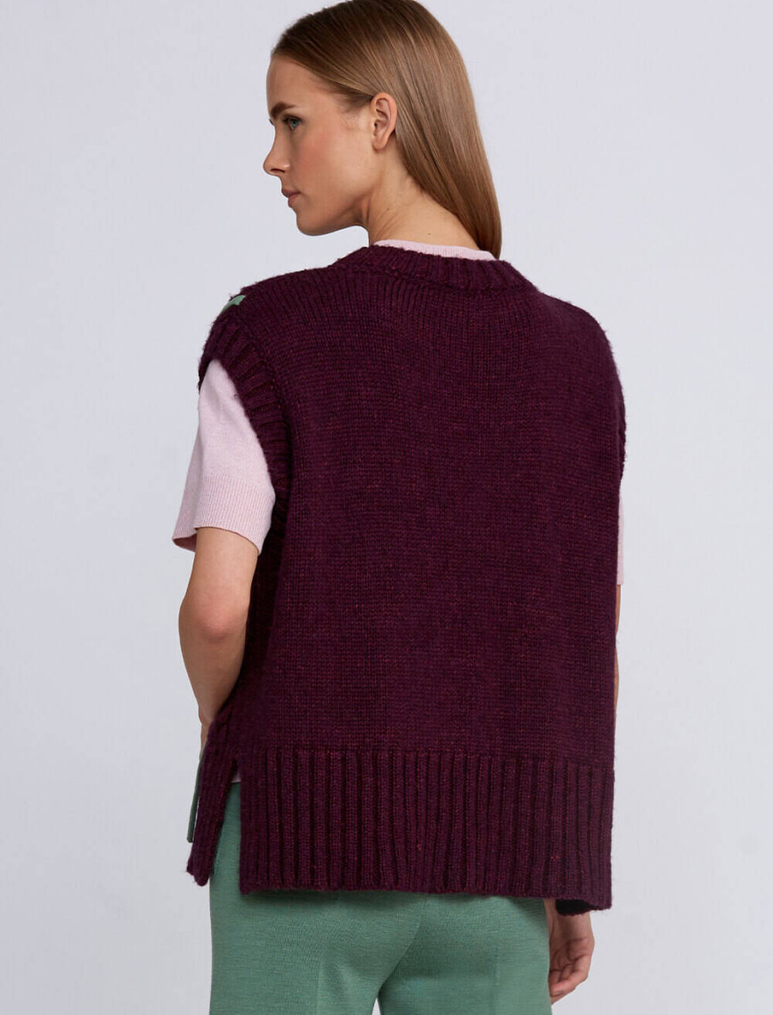 Knitss Yün Karışımlı Şerit Detaylı Bordo Triko Üst Knitss Yün Karışımlı Şerit Detaylı Bordo Triko Üst