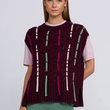 Knitss Yün Karışımlı Şerit Detaylı Bordo Triko Üst