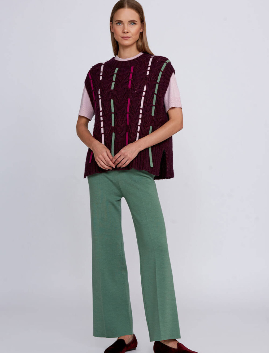 Knitss Yün Karışımlı Şerit Detaylı Bordo Triko Üst Knitss Yün Karışımlı Şerit Detaylı Bordo Triko Üst