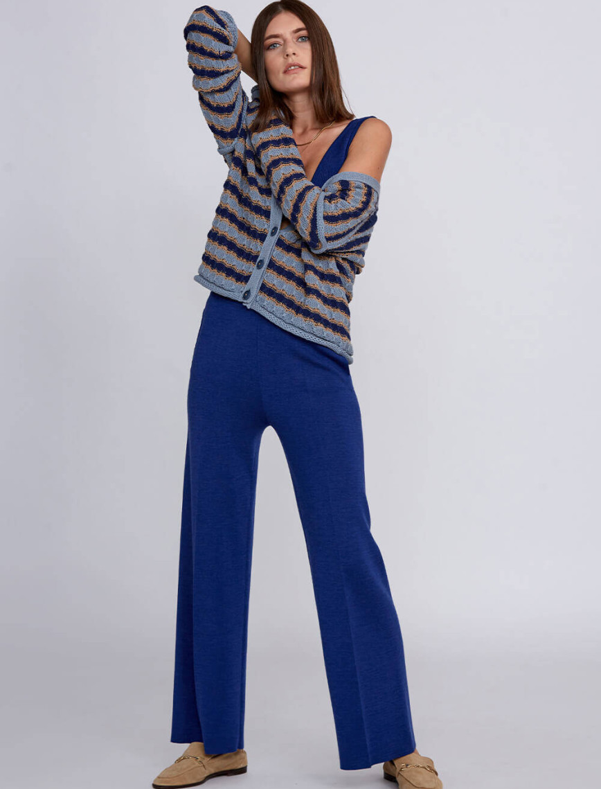 Knitss Organik Pamuk Karışımlı Mavi Camel Triko Hırka Knitss Organik Pamuk Karışımlı Mavi Camel Triko Hırka