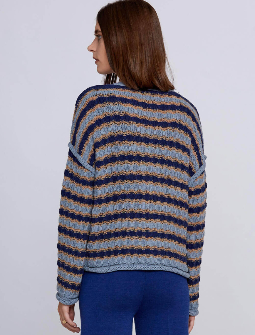 Knitss Organik Pamuk Karışımlı Mavi Camel Triko Hırka Knitss Organik Pamuk Karışımlı Mavi Camel Triko Hırka