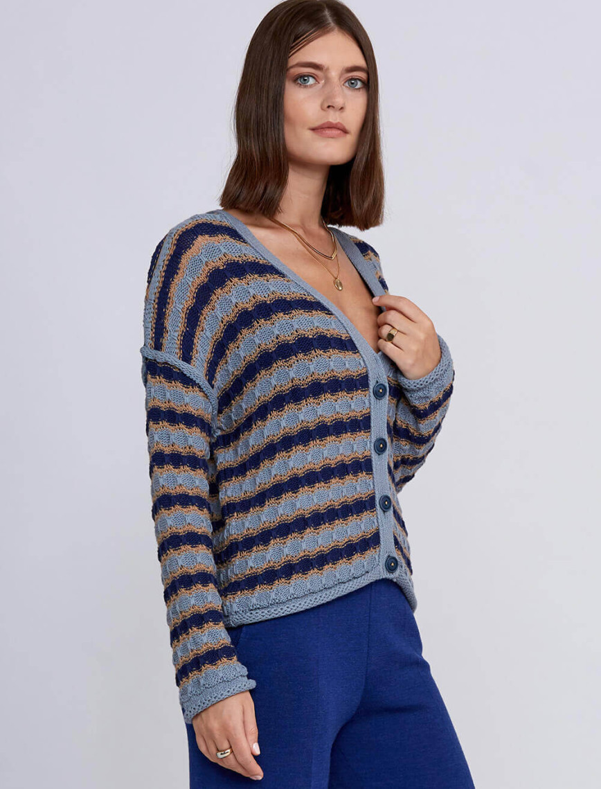 Knitss Organik Pamuk Karışımlı Mavi Camel Triko Hırka Knitss Organik Pamuk Karışımlı Mavi Camel Triko Hırka