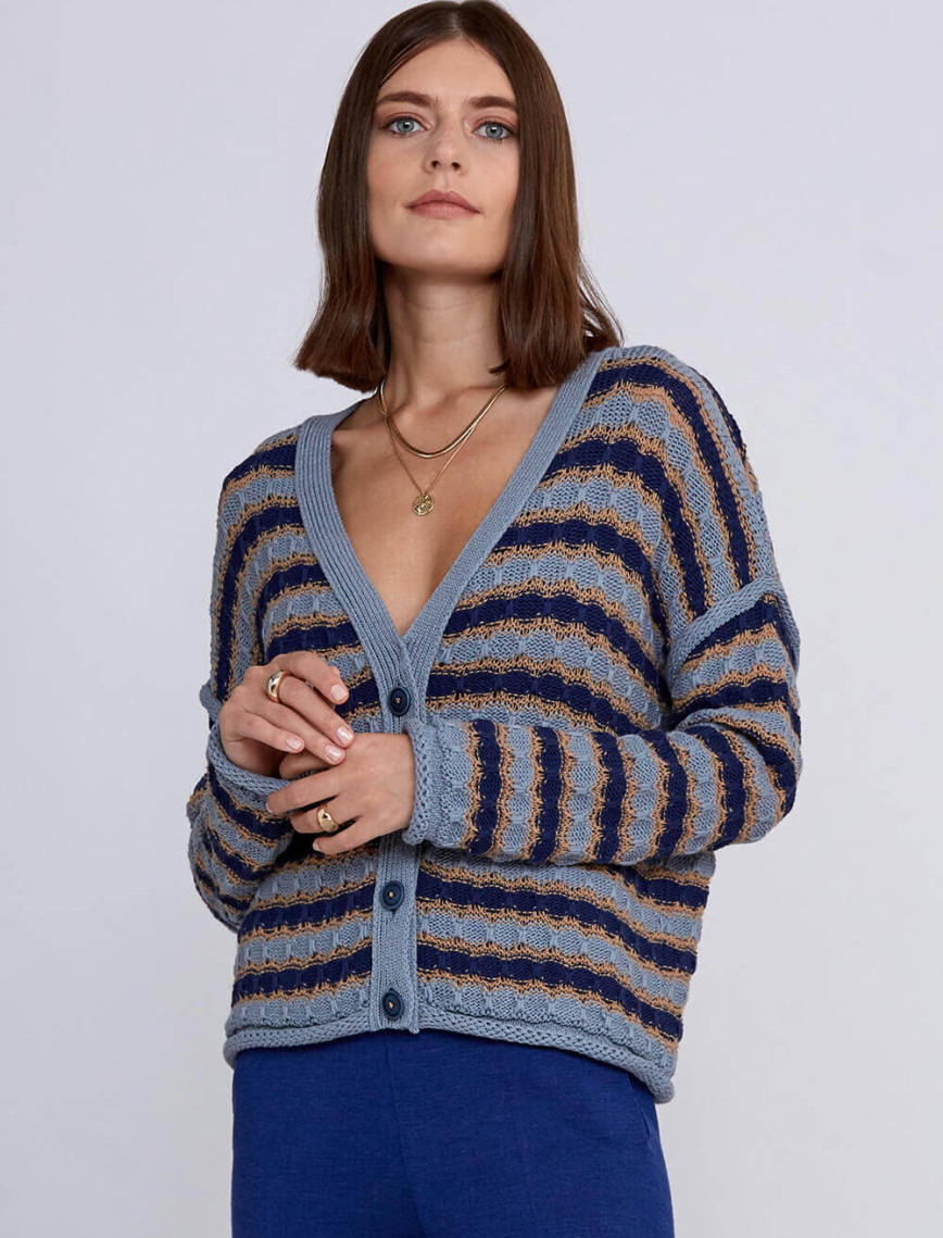 Knitss Organik Pamuk Karışımlı Mavi Camel Triko Hırka Knitss Organik Pamuk Karışımlı Mavi Camel Triko Hırka