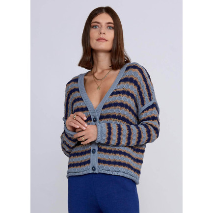 Knitss Organik Pamuk Karışımlı Mavi Camel Triko Hırka