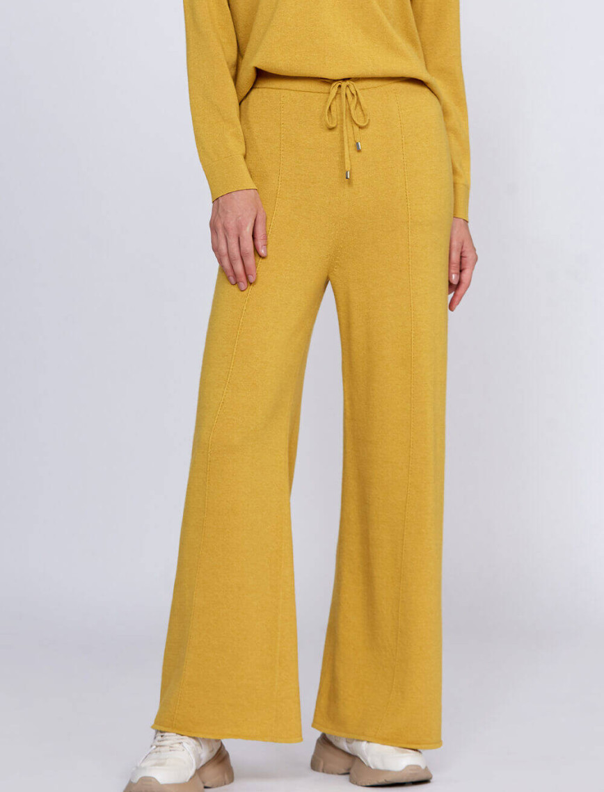 Knitss Kaşmir Karışımlı Bağcıklı Sarı Triko Pantolon Knitss Kaşmir Karışımlı Bağcıklı Sarı Triko Pantolon