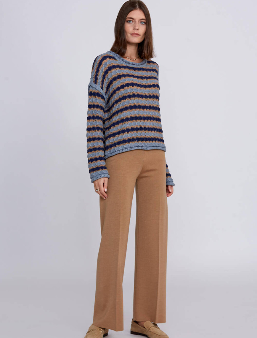 Knitss Organik Pamuk Karışımlı Oversıze Mavi Camel Triko Knitss Organik Pamuk Karışımlı Oversıze Mavi Camel Triko