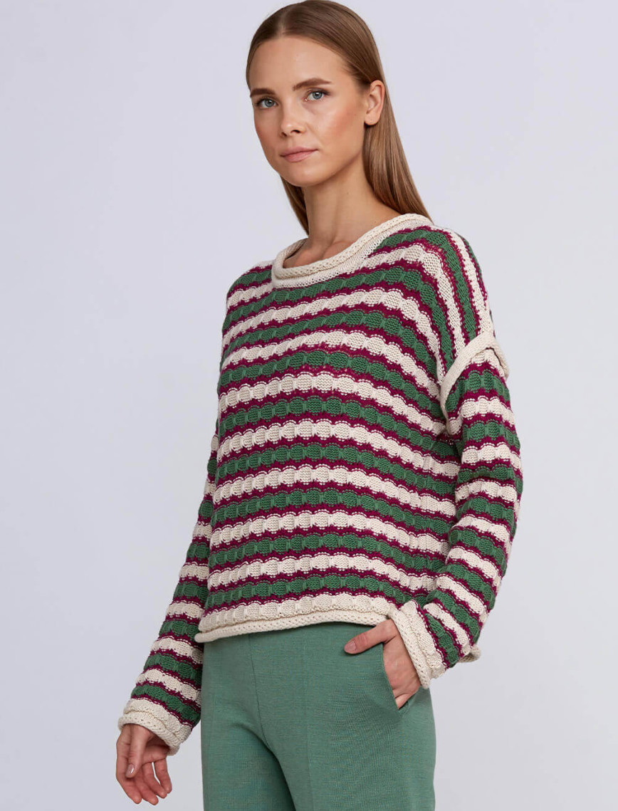 Knitss Organik Pamuk Karışımlı Oversıze Yeşil Ekru Triko Knitss Organik Pamuk Karışımlı Oversıze Yeşil Ekru Triko