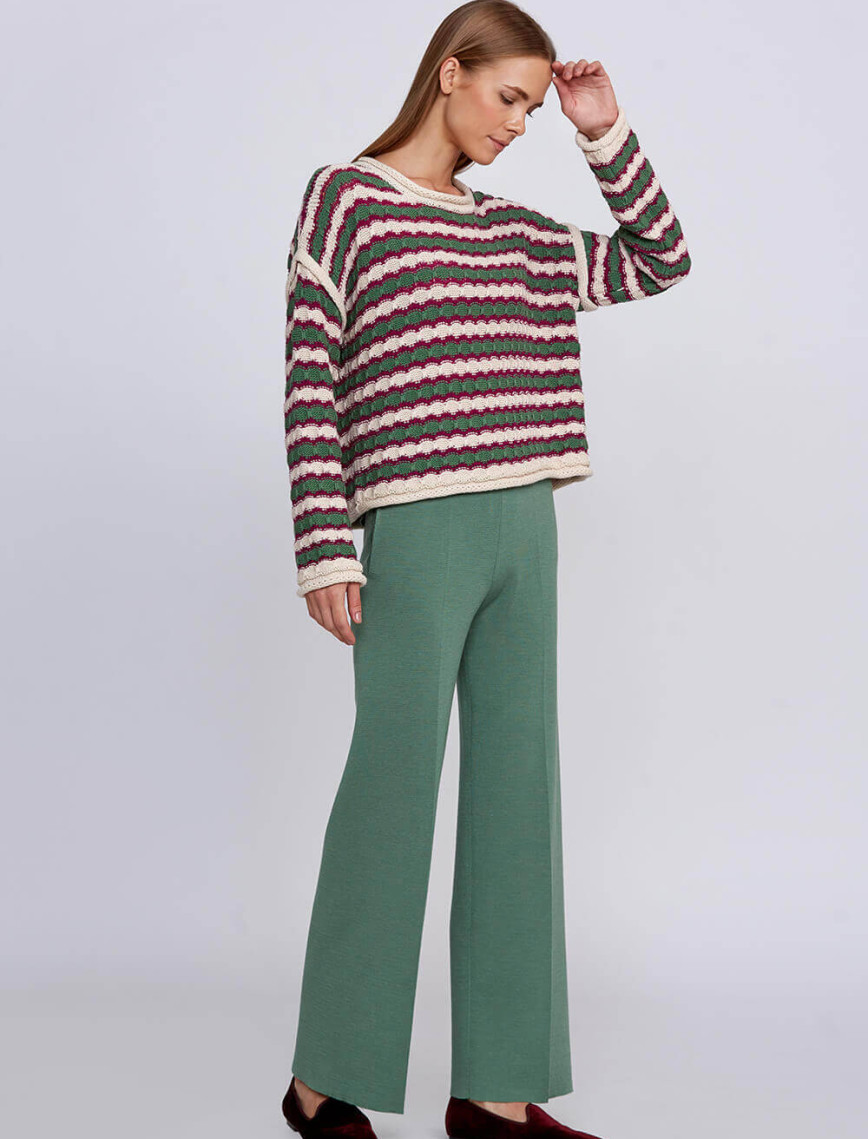 Knitss Organik Pamuk Karışımlı Oversıze Yeşil Ekru Triko Knitss Organik Pamuk Karışımlı Oversıze Yeşil Ekru Triko