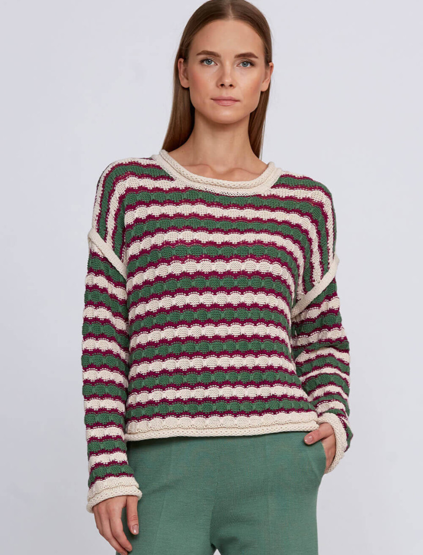 Knitss Organik Pamuk Karışımlı Oversıze Yeşil Ekru Triko Knitss Organik Pamuk Karışımlı Oversıze Yeşil Ekru Triko