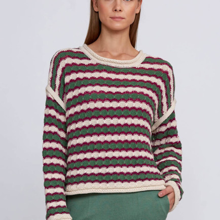 Knitss Organik Pamuk Karışımlı Oversıze Yeşil Ekru Triko