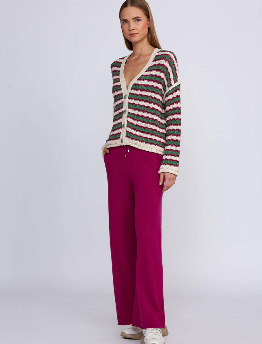 Knitss Organik Pamuk Karışımlı Yeşil Ekru Triko Hırka Knitss Organik Pamuk Karışımlı Yeşil Ekru Triko Hırka