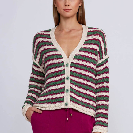 Knitss Organik Pamuk Karışımlı Yeşil  Ekru Triko Hırka