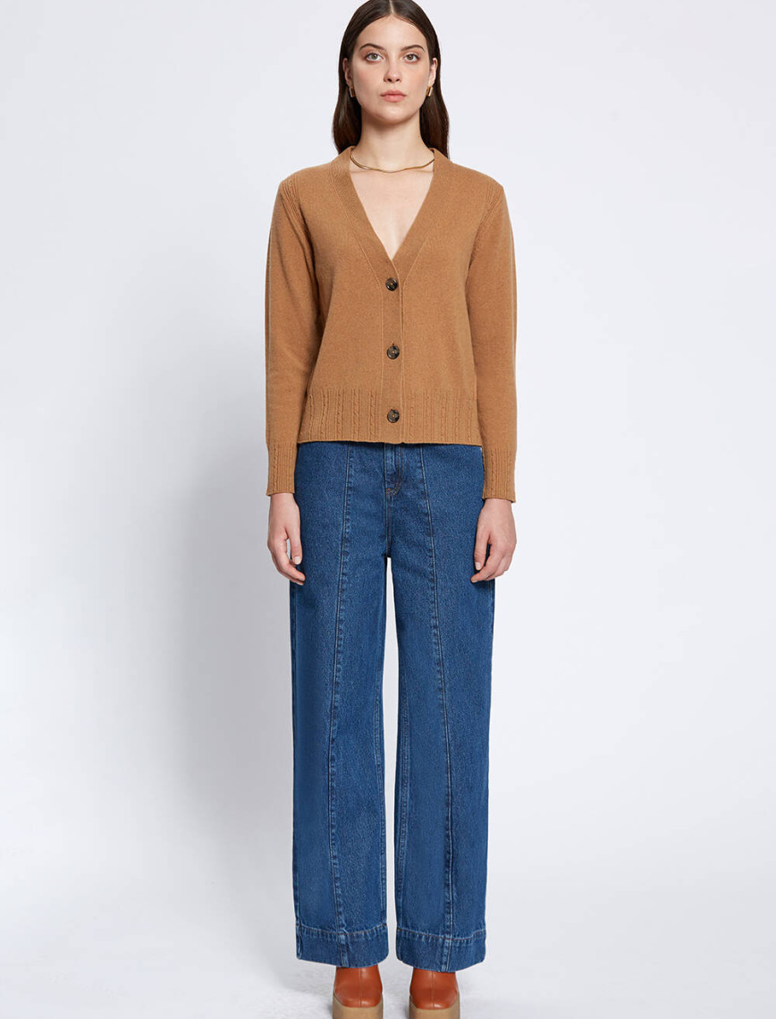 Knitss Saç Örgü Detaylı Camel Kaşmir Triko Hırka Knitss Saç Örgü Detaylı Camel Kaşmir Triko Hırka