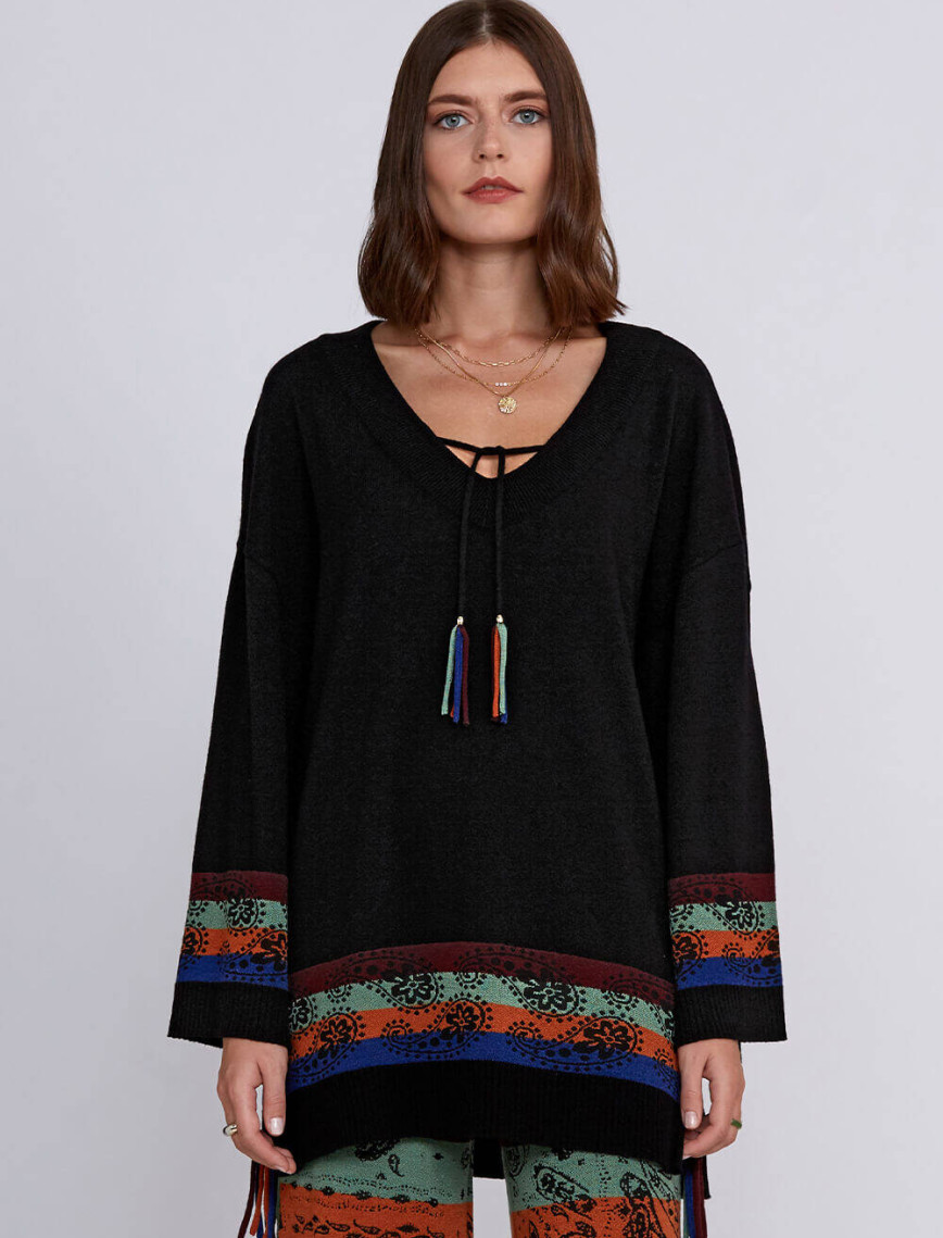 Knitss Kaşmir Yün Karışımlı V Yaka Siyah Triko Tunik Knitss Kaşmir Yün Karışımlı V Yaka Siyah Triko Tunik