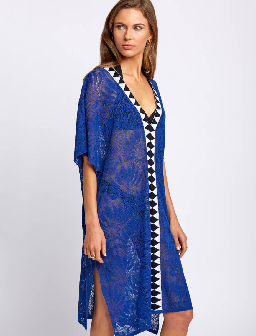 Knitss Keten Karışımlı Desenli Mavi Triko Tunik Knitss Keten Karışımlı Desenli Mavi Triko Tunik