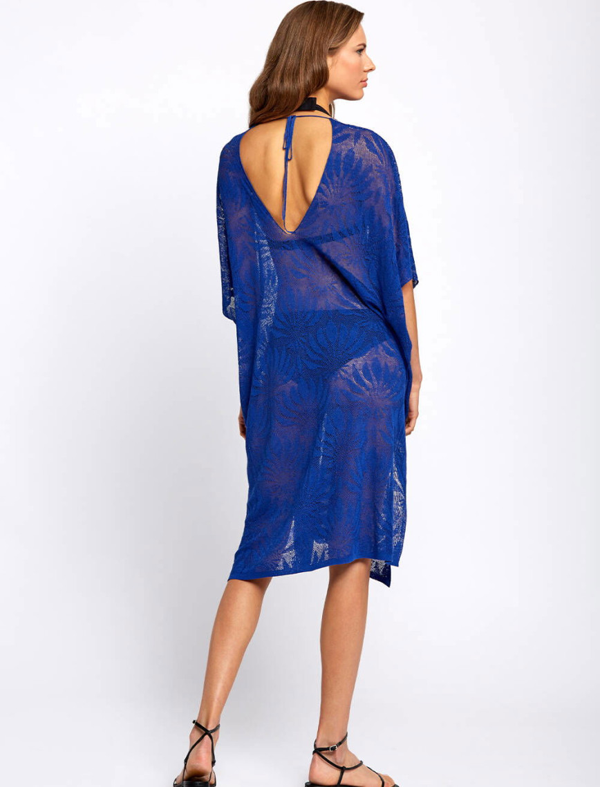 Knitss Keten Karışımlı Desenli Mavi Triko Tunik Knitss Keten Karışımlı Desenli Mavi Triko Tunik