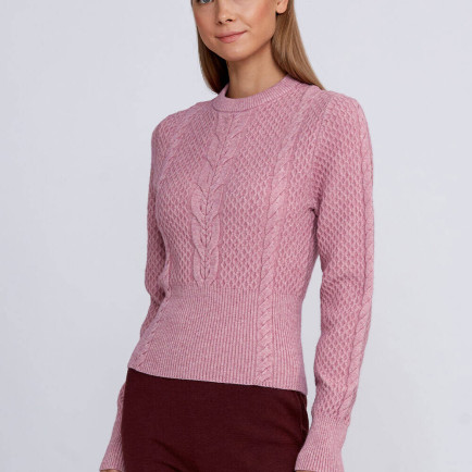 Knitss Saç Örgü Desenli Pembe Yuvarlak Yaka Triko