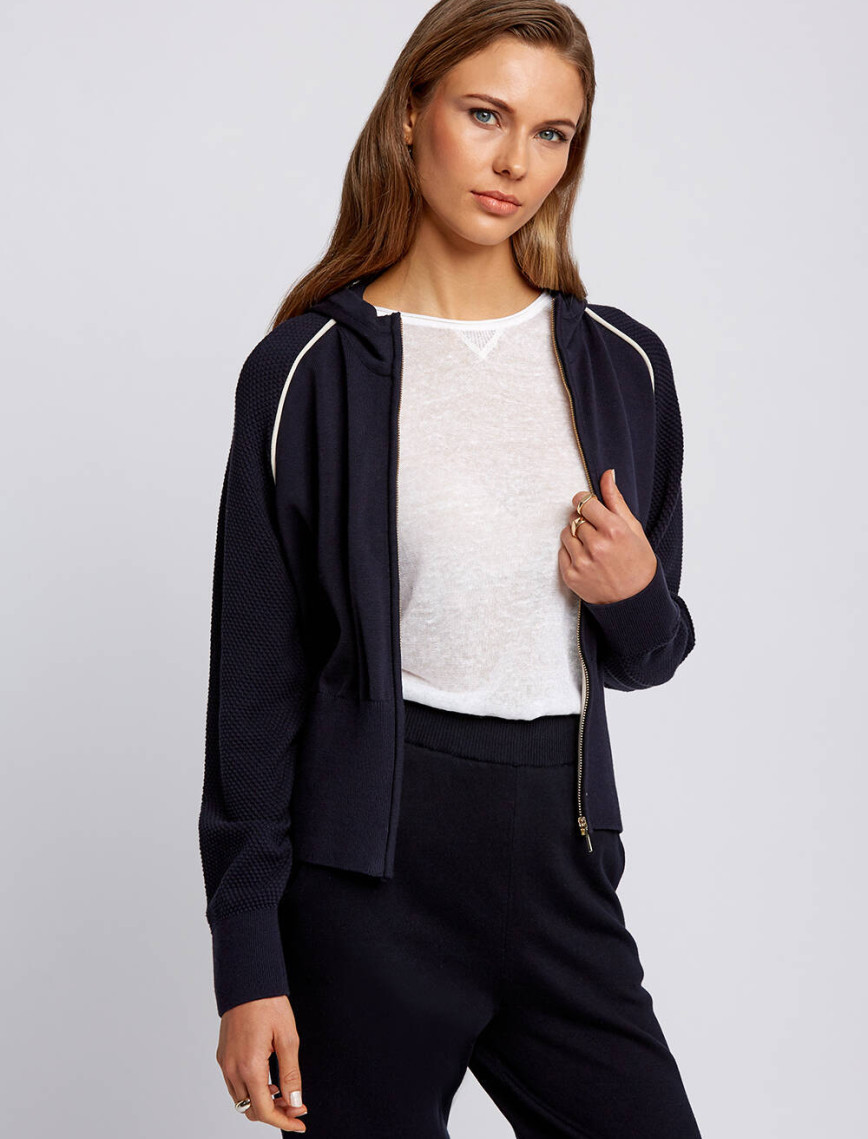 Knitss Organik Pamuk Kontrast Detaylı Lacivert Triko Ceket Knitss Organik Pamuk Kontrast Detaylı Lacivert Triko Ceket
