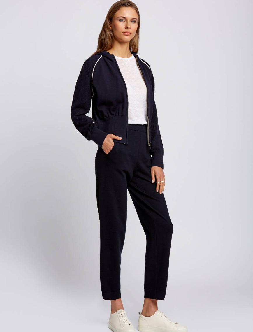 Knitss Organik Pamuk Kontrast Detaylı Lacivert Triko Ceket Knitss Organik Pamuk Kontrast Detaylı Lacivert Triko Ceket