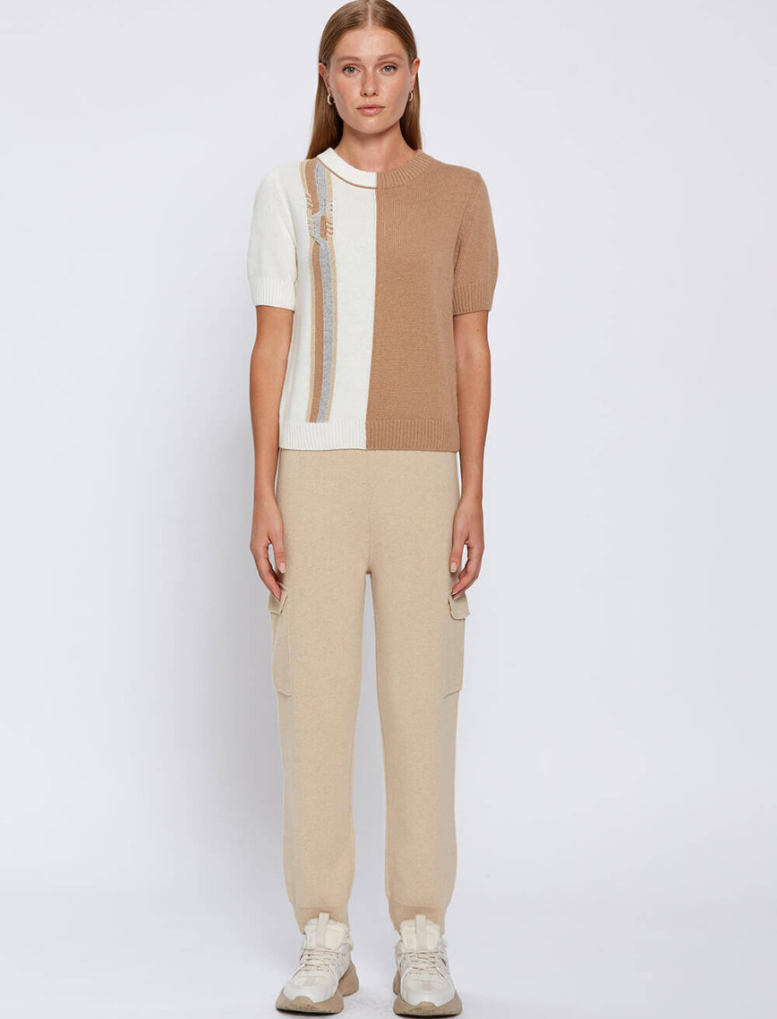 Knitss Kaşmir Karışımlı Bej Triko Kargo Pantolon Knitss Kaşmir Karışımlı Bej Triko Kargo Pantolon