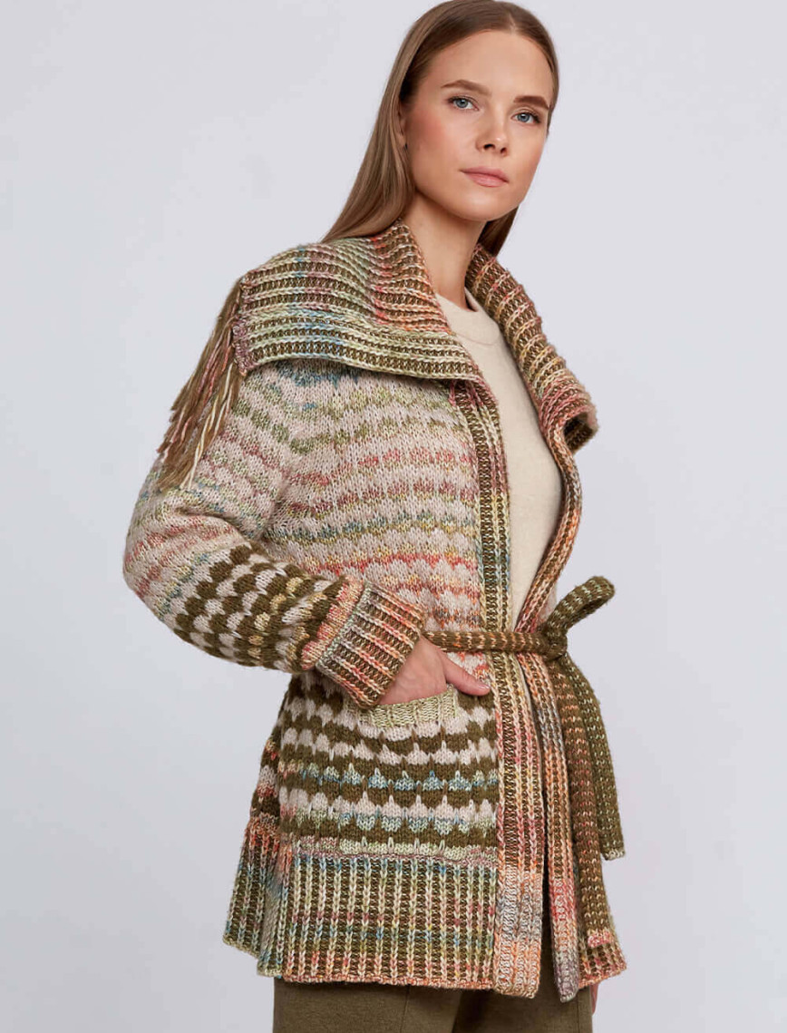 Knitss Organik Pamuk Yün Karışımlı Çok Renkli Triko Hırka Knitss Organik Pamuk Yün Karışımlı Çok Renkli Triko Hırka