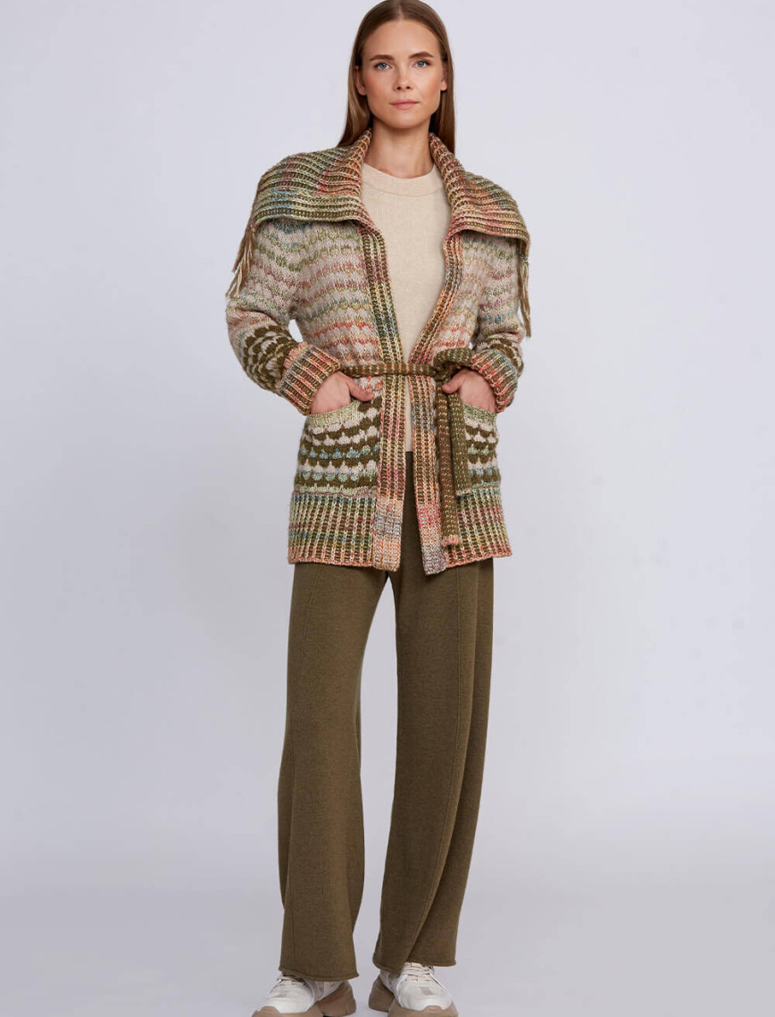 Knitss Organik Pamuk Yün Karışımlı Çok Renkli Triko Hırka Knitss Organik Pamuk Yün Karışımlı Çok Renkli Triko Hırka