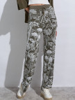 Knitss Tropikal Desenli Ekru Haki Triko Pantolon Knitss Tropikal Desenli Ekru Haki Triko Pantolon