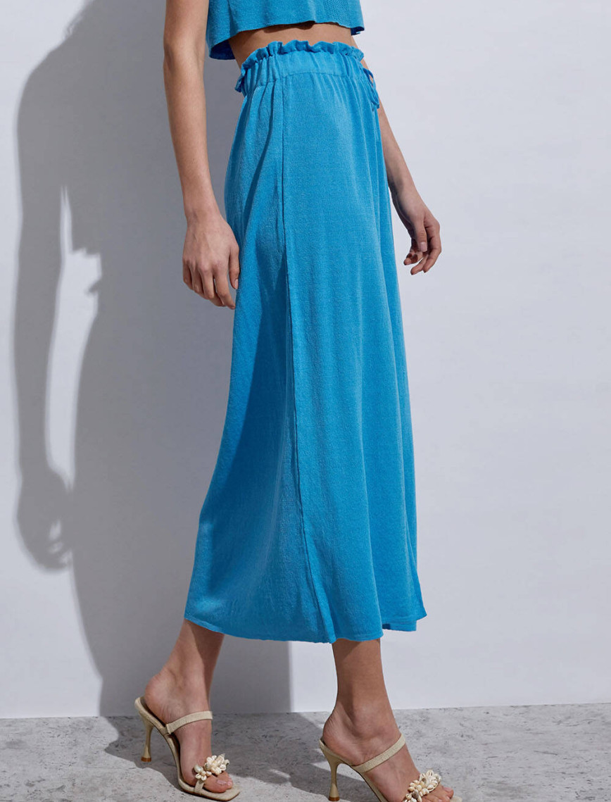 Knitss Keten Paper Bag Mavi Uzun Triko Etek Knitss Keten Paper Bag Mavi Uzun Triko Etek