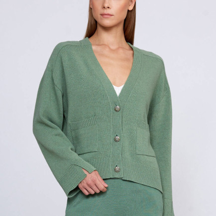 Knitss Kaşmir Karışımlı Düğmeli Yeşil Triko Hırka