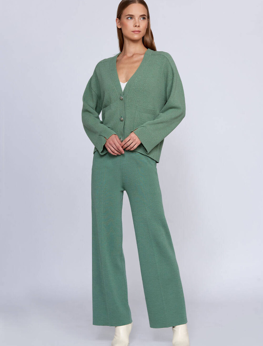 Knitss Kaşmir Karışımlı Düğmeli Yeşil Triko Hırka Knitss Kaşmir Karışımlı Düğmeli Yeşil Triko Hırka