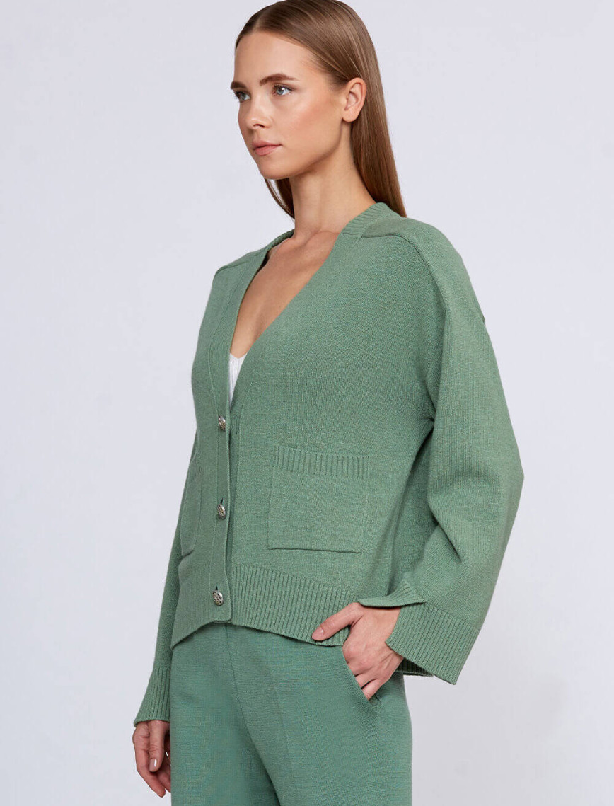 Knitss Kaşmir Karışımlı Düğmeli Yeşil Triko Hırka Knitss Kaşmir Karışımlı Düğmeli Yeşil Triko Hırka