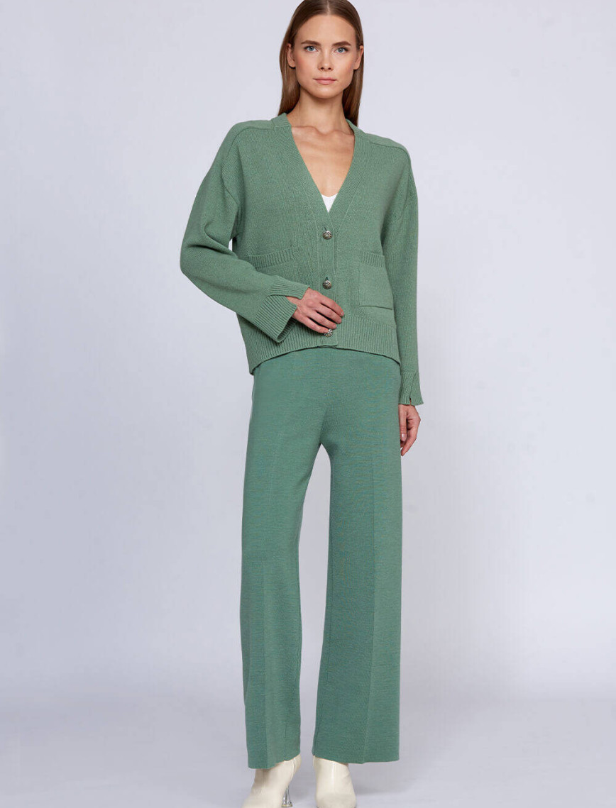 Knitss Kaşmir Karışımlı Düğmeli Yeşil Triko Hırka Knitss Kaşmir Karışımlı Düğmeli Yeşil Triko Hırka