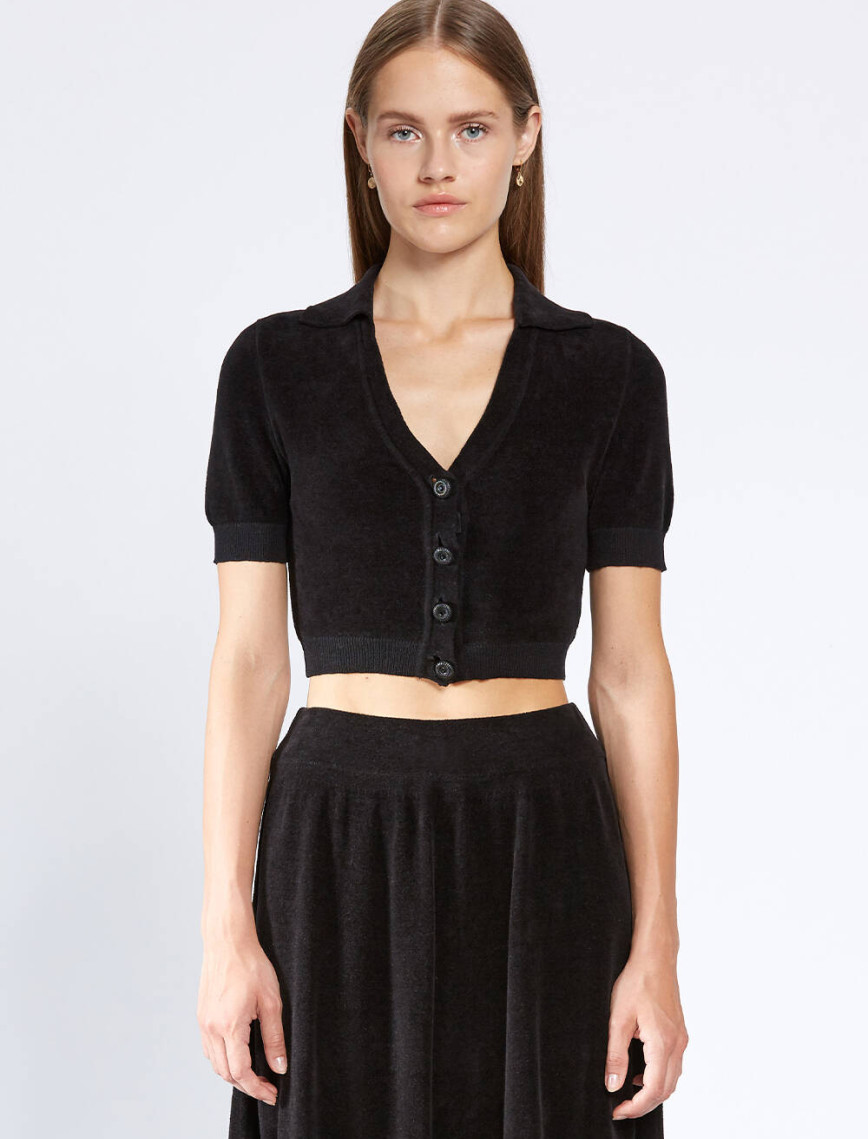 Knitss Taşlı Düğmeli Siyah Crop Triko Üst Knitss Taşlı Düğmeli Siyah Crop Triko Üst