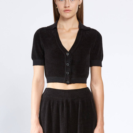 Knitss Taşlı Düğmeli Siyah Crop Triko Üst Knitss Taşlı Düğmeli Siyah Crop Triko Üst