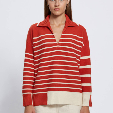 Knitss Organik Pamuk Yün Karışımlı Çizgili Turuncu Triko Knitss Organik Pamuk Yün Karışımlı Çizgili Turuncu Triko