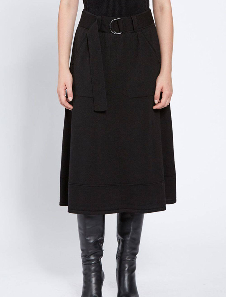 Knitss Kemer Detaylı Merino Yün Siyah Triko Etek Knitss Kemer Detaylı Merino Yün Siyah Triko Etek