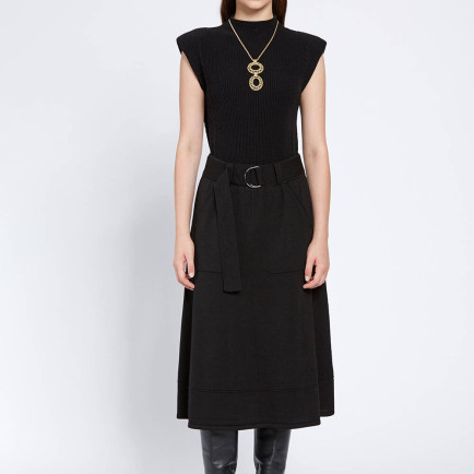 Knitss Kemer Detaylı Merino Yün Siyah Triko Etek