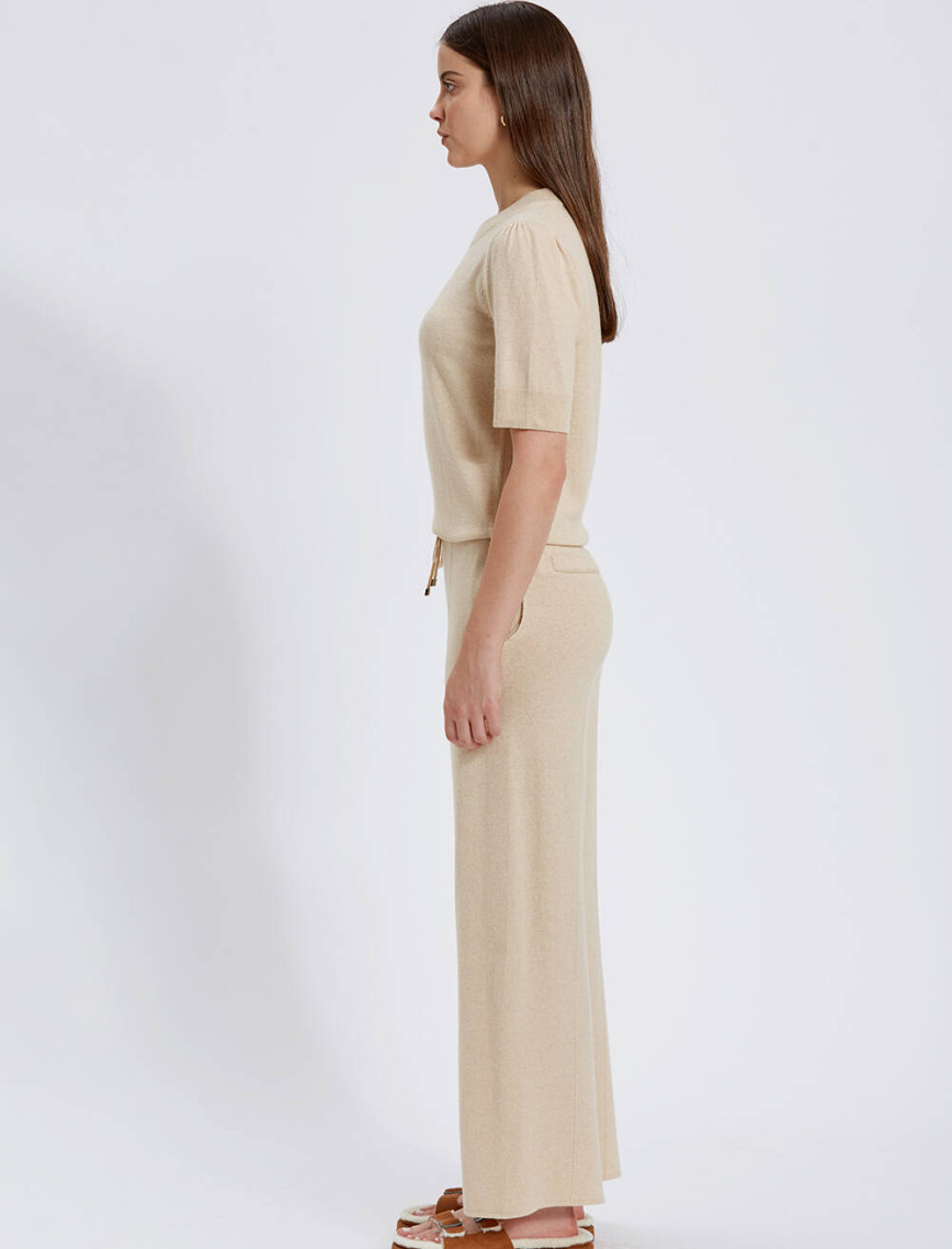 Knitss Kaşmir Karışımlı Bağcıklı Bej Triko Pantolon Knitss Kaşmir Karışımlı Bağcıklı Bej Triko Pantolon