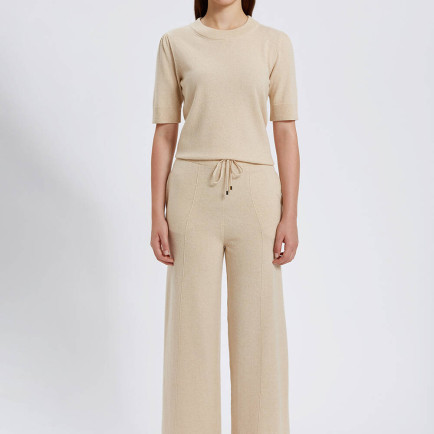 Knitss Kaşmir Karışımlı Bağcıklı Bej Triko Pantolon