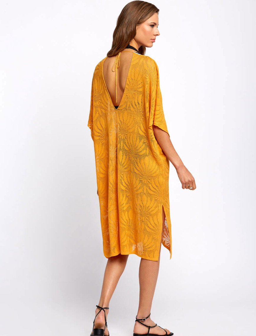 Knitss Keten Karışımlı Desenli Turuncu Triko Tunik Knitss Keten Karışımlı Desenli Turuncu Triko Tunik