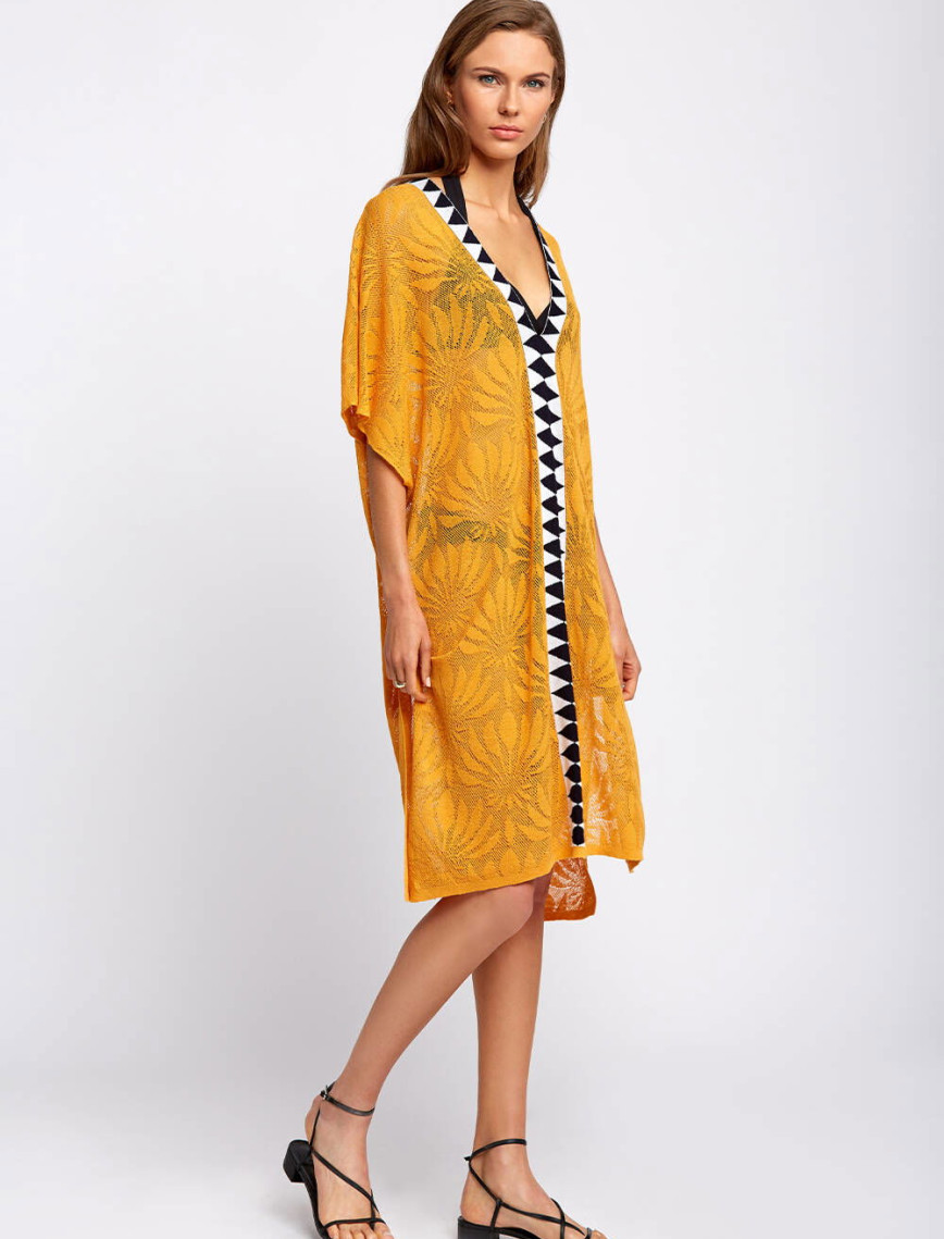 Knitss Keten Karışımlı Desenli Turuncu Triko Tunik Knitss Keten Karışımlı Desenli Turuncu Triko Tunik