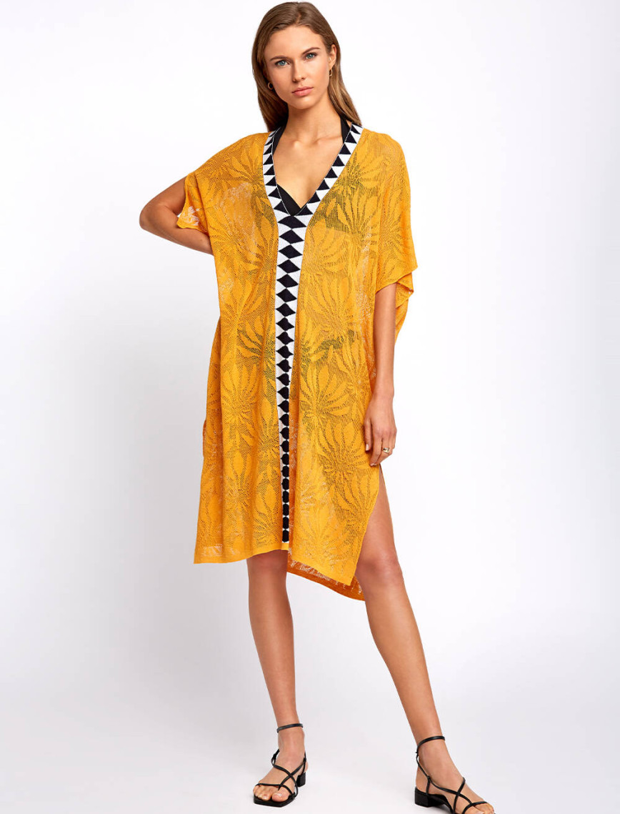 Knitss Keten Karışımlı Desenli Turuncu Triko Tunik Knitss Keten Karışımlı Desenli Turuncu Triko Tunik