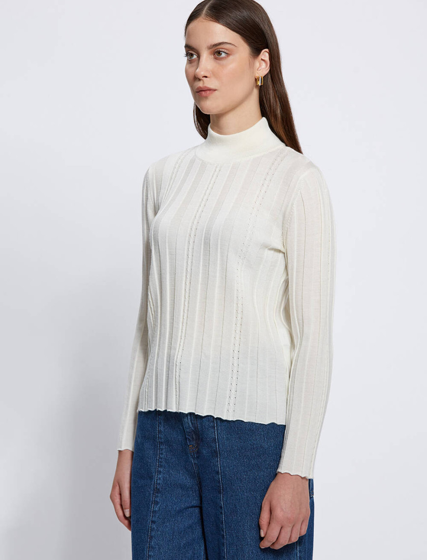 Knitss Uzun Kollu Balıkçı Yaka Merino Yün Ekru Triko Knitss Uzun Kollu Balıkçı Yaka Merino Yün Ekru Triko