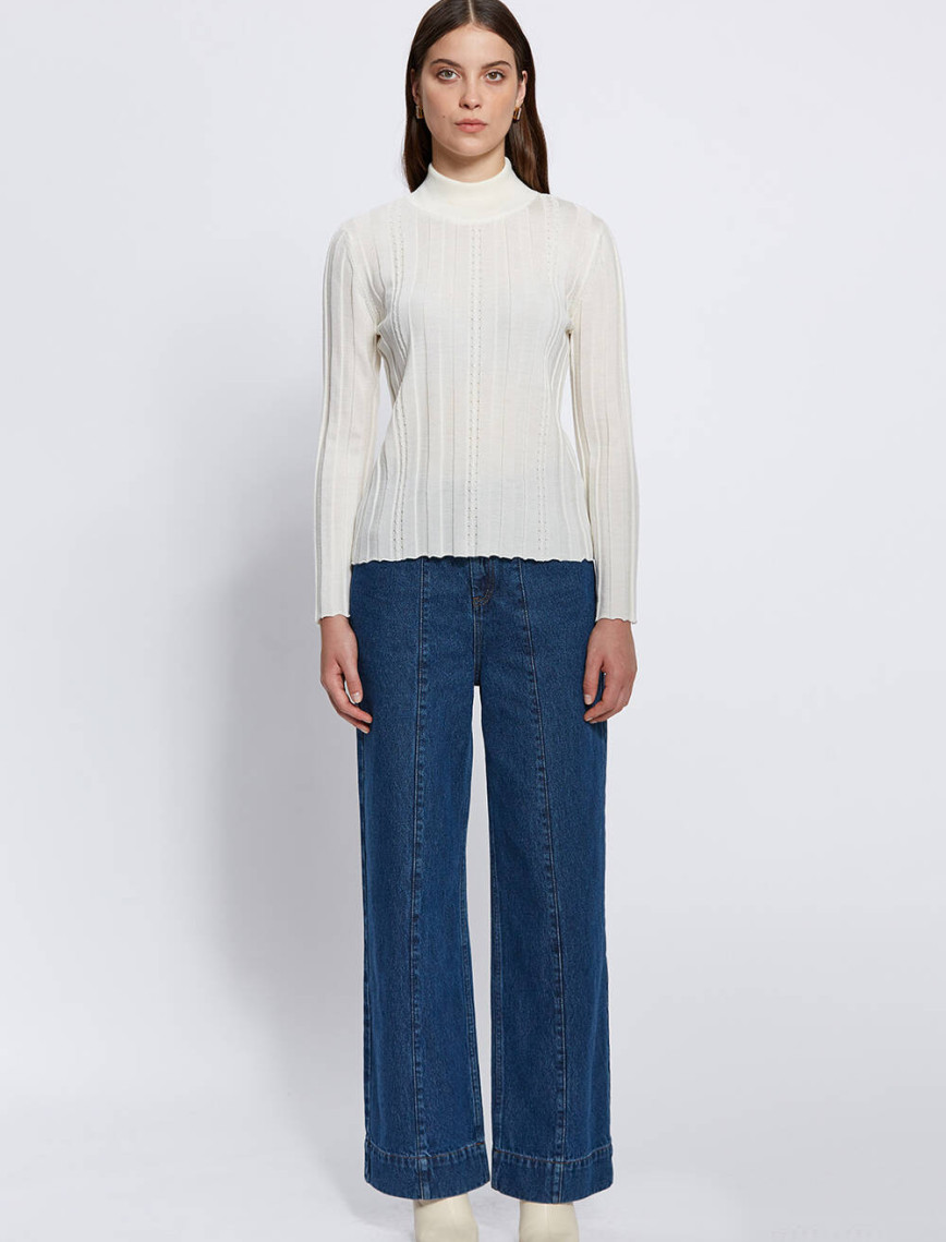 Knitss Uzun Kollu Balıkçı Yaka Merino Yün Ekru Triko Knitss Uzun Kollu Balıkçı Yaka Merino Yün Ekru Triko