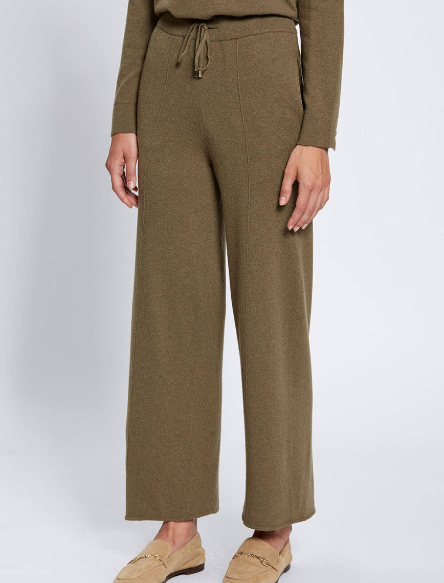 Knitss Kaşmir Karışımlı Bağcıklı Haki Triko Pantolon Knitss Kaşmir Karışımlı Bağcıklı Haki Triko Pantolon